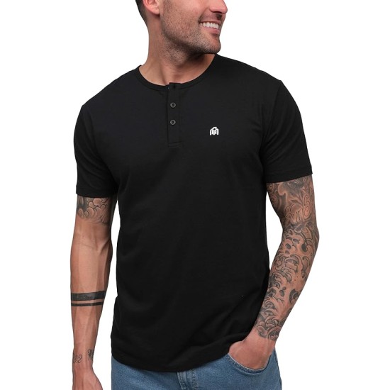 INTO THE AM Men's Advanced Henry Shirt - casual short sleeve fashion slim T-shirt