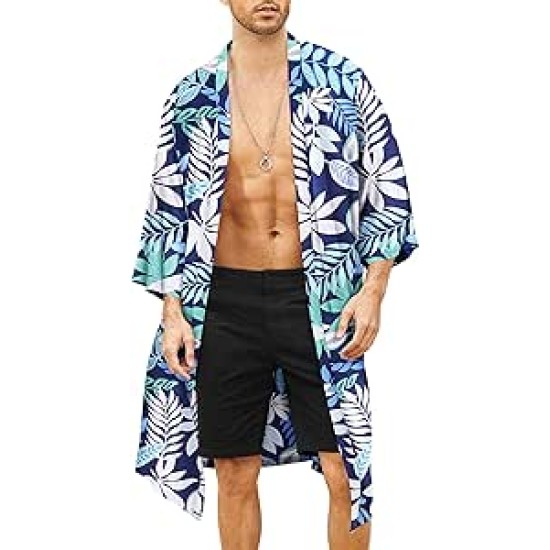 Men's lightweight kimono robe jacket print yukata robe casual front cardigan long cardigan jacket